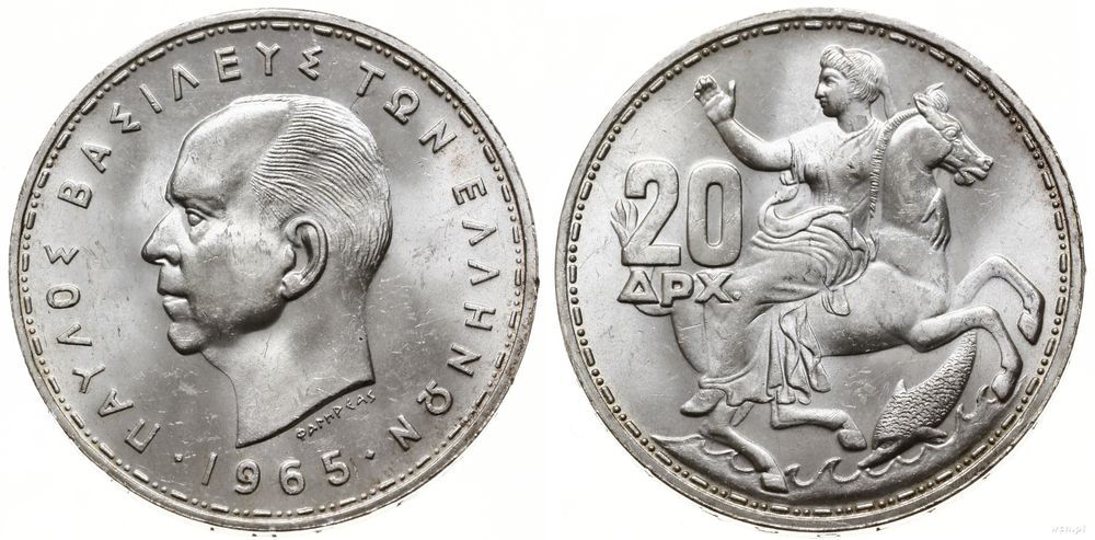 Grecja, 20 drachm, 1965