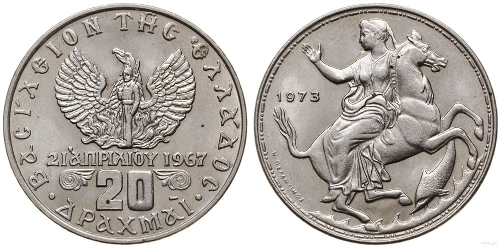 Grecja, 20 drachm, 1973