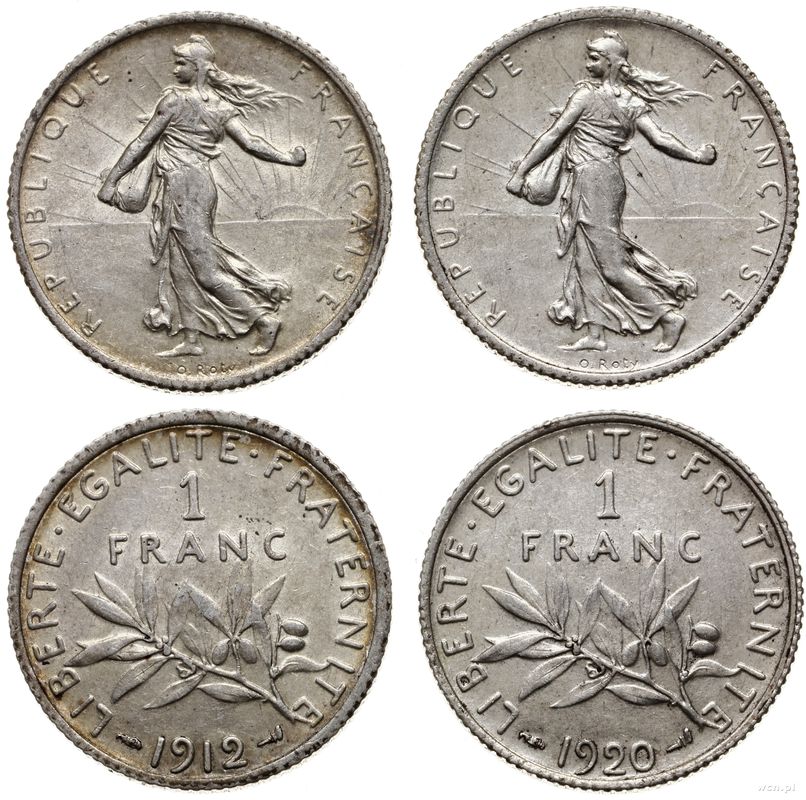 Francja, lot 2 x 1 frank, 1912, 1920