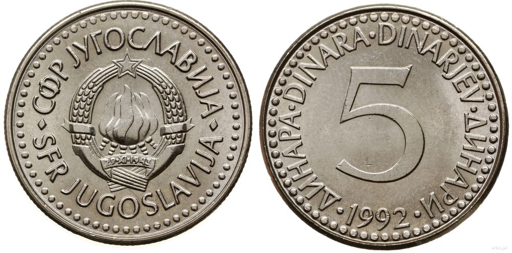Jugosławia, 5 dinarów, 1992