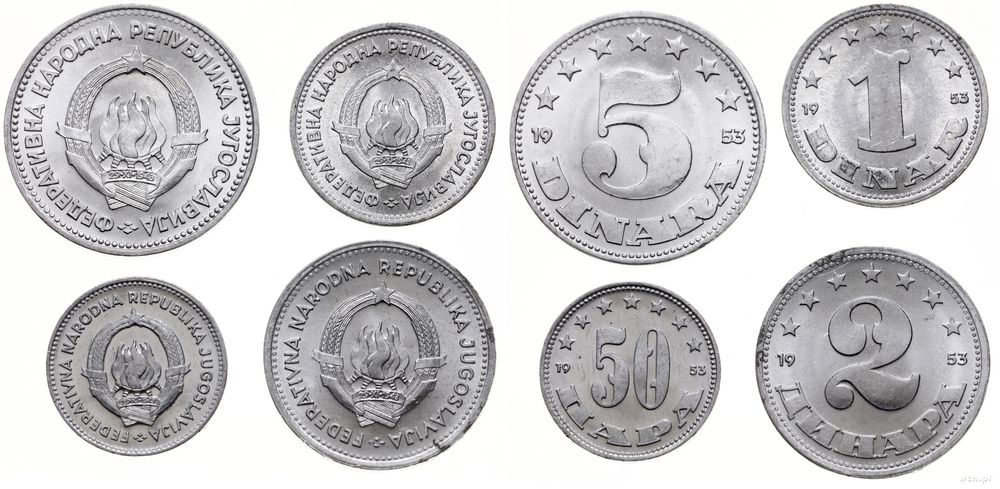 Jugosławia, zestaw 4 monet, 1953