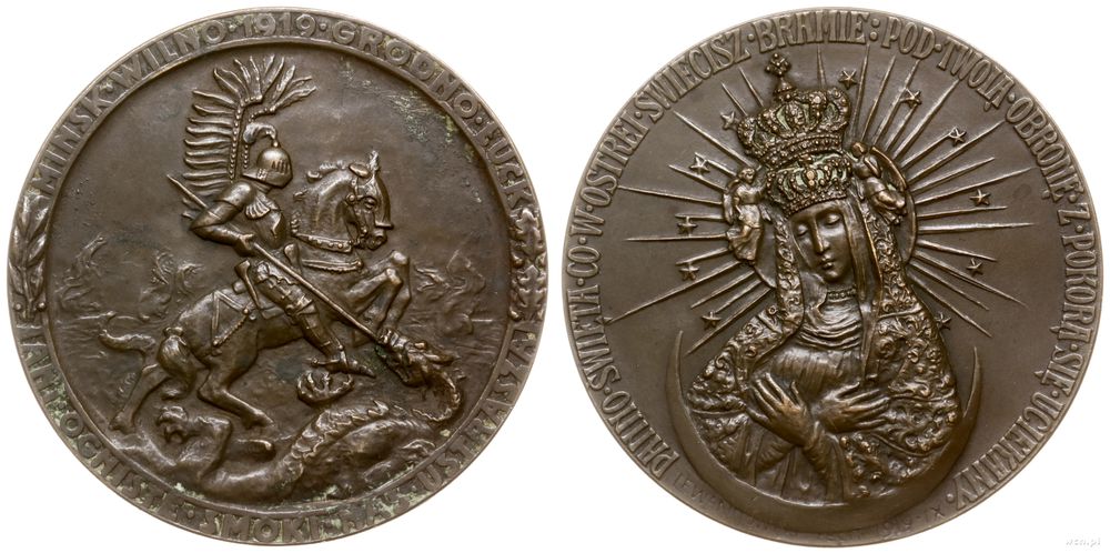 Polska, medal z 1919 r. autorstwa S. Lewandowskiego, Mińsk-Wilno-Grodno-Łuck; Aw: ..