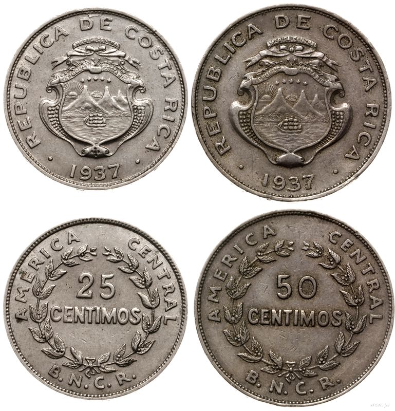 Kostaryka, zestaw 2 monet, 1937