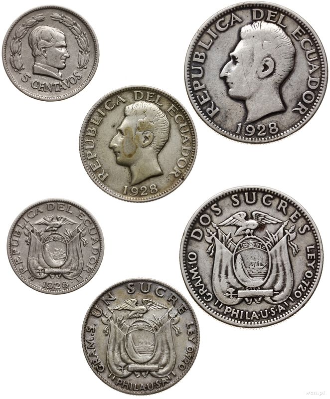 Ekwador, zestaw 3 monet, 1928