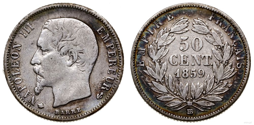 Francja, 50 centymów, 1859 BB