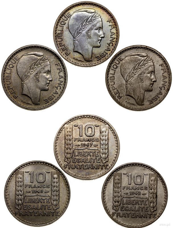 Francja, zestaw 3 x 10 centymów