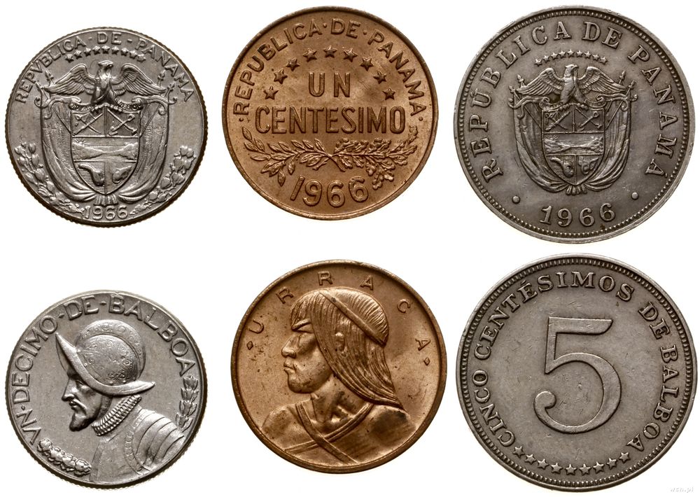 Panama, zestaw 3 monet, 1966
