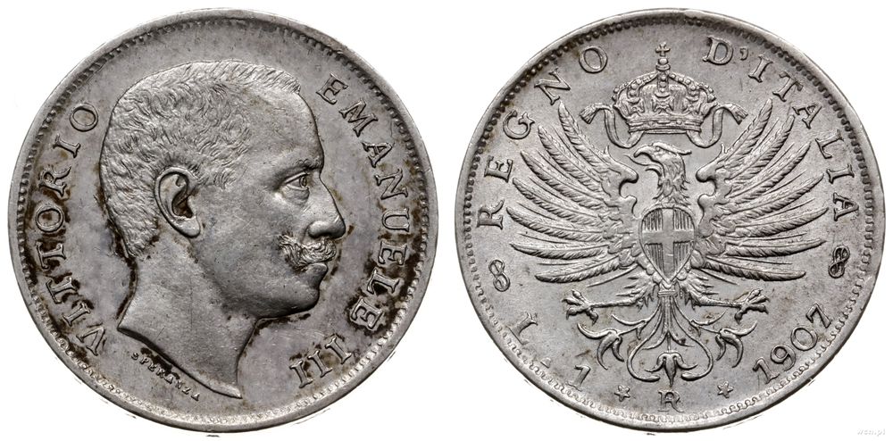 Włochy, 1 lir, 1907
