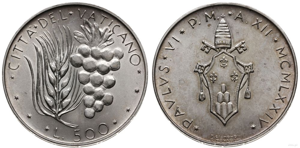 Watykan (Państwo Kościelne), 500 lirów, 1974
