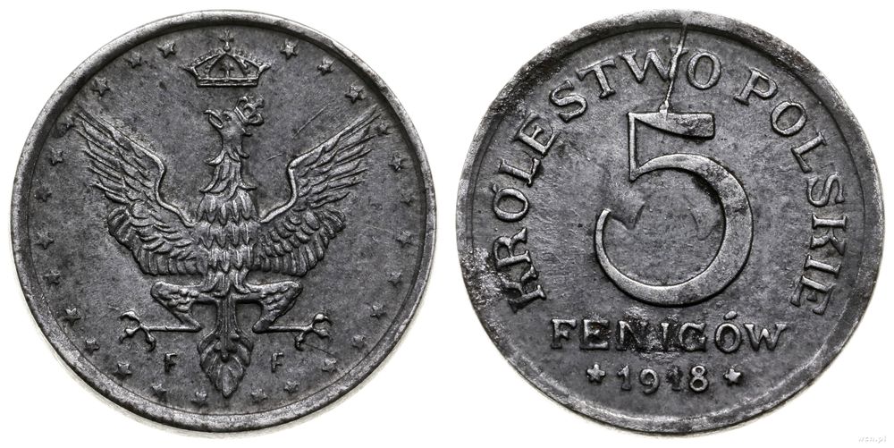 Polska, 5 fenigów, 1918 F