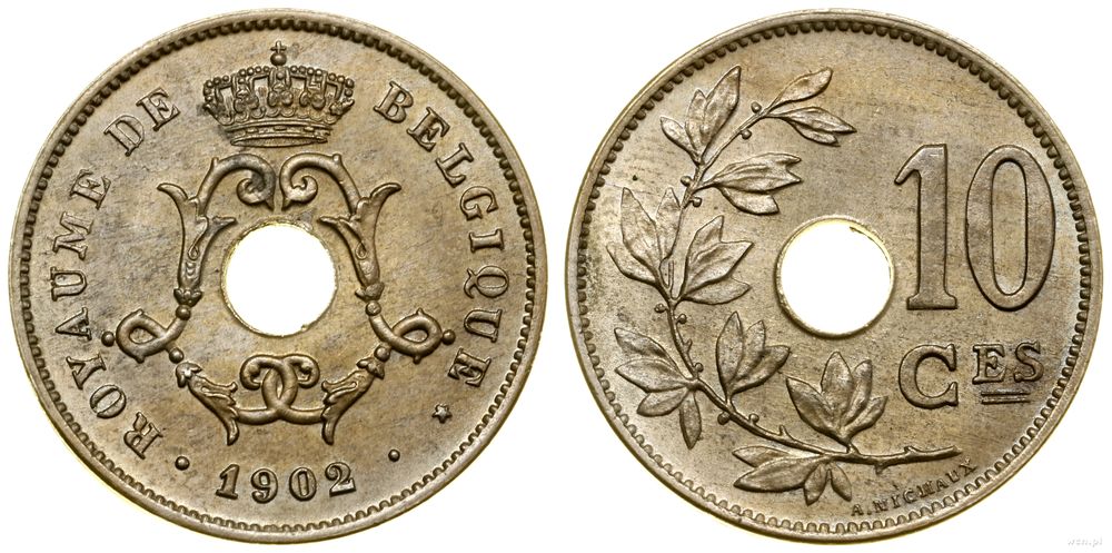 Belgia, 10 centimes, 1902