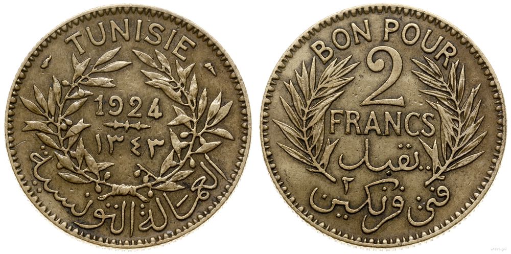 Tunezja, 2 franki, 1924