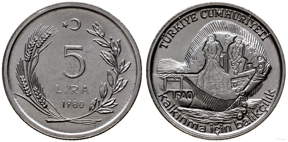 Turcja, 5 lirów, 1980