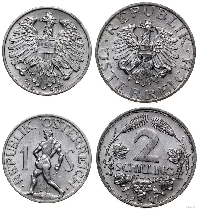 Austria, zestaw 2 monet, 1947