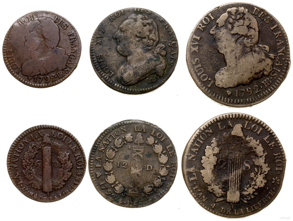 Francja, zestaw 3 monet, 1792