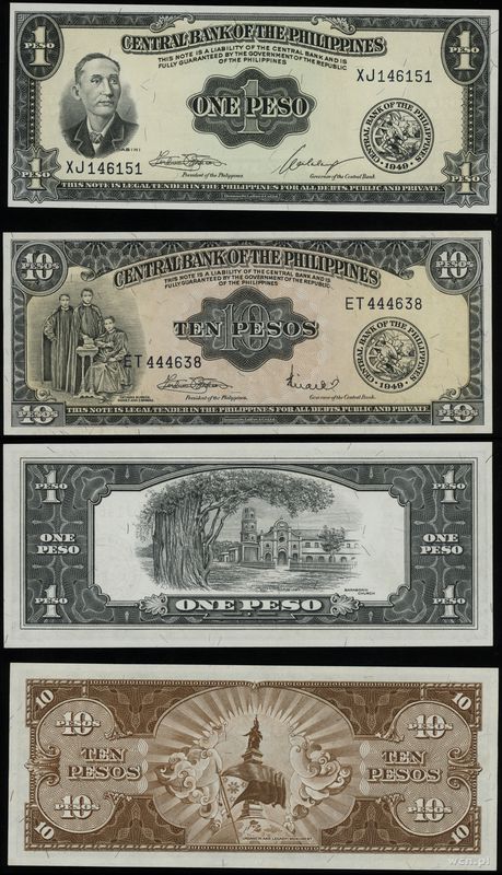 Filipiny, zestaw: 1 i 10 peso, 1949