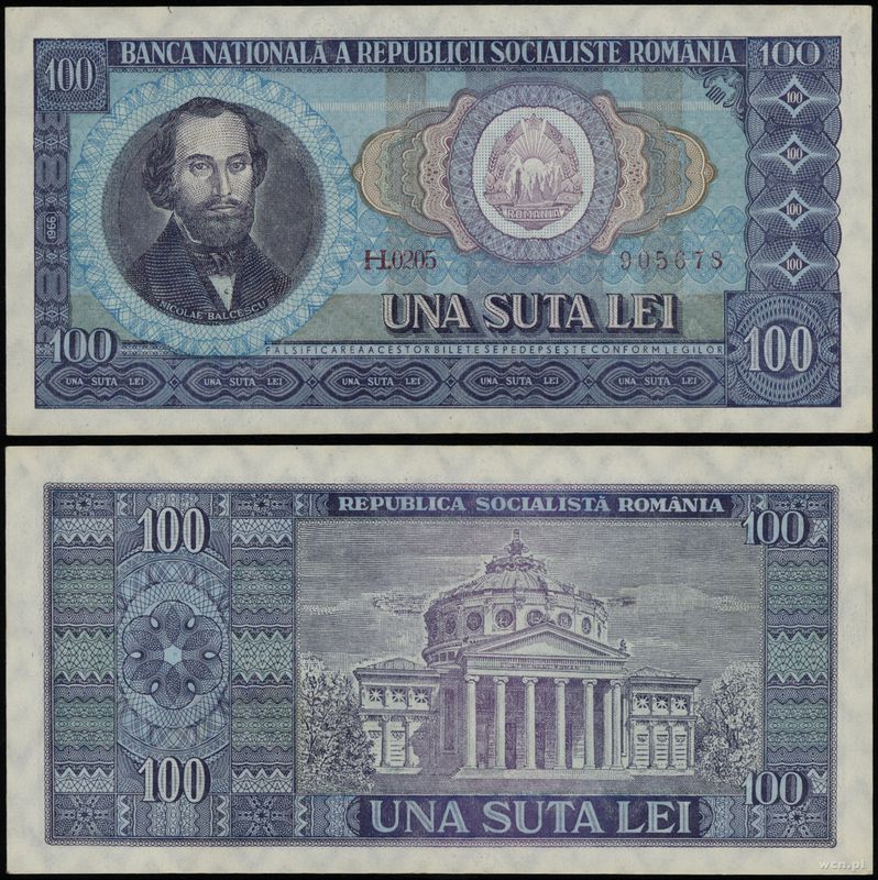 100 Lei 1966 Seria H 0205 Numeracja 905678 Rumunia Warszawskie 100-lei-1966-seria-h-0205-numeracja-905678-rumunia-warszawskie
