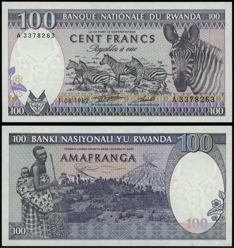 Rwanda, 100 franków, 1982