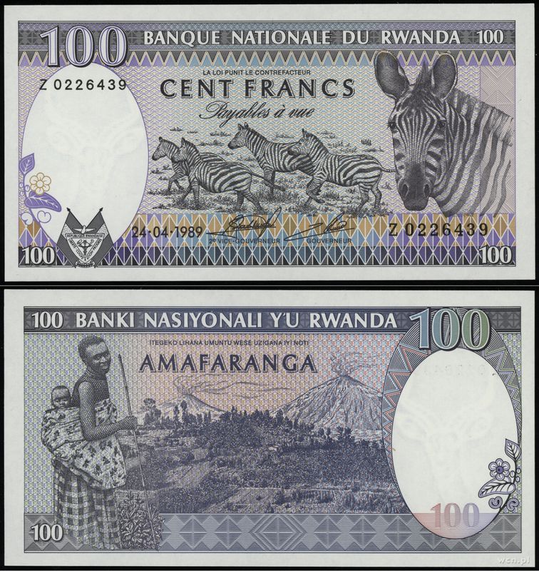 Rwanda, 100 franków, 24.04.1989