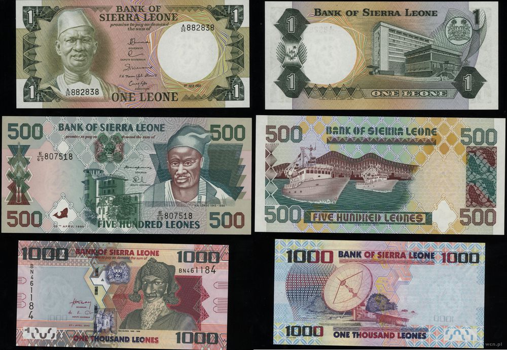 Sierra Leone, zestaw: 1, 500 i 1.000 leones, 1981, 1995, 2010