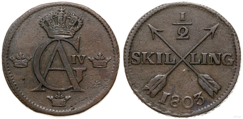 Szwecja, 1/2 skilinga, 1803