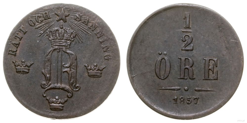 Szwecja, 1/2 öre, 1857
