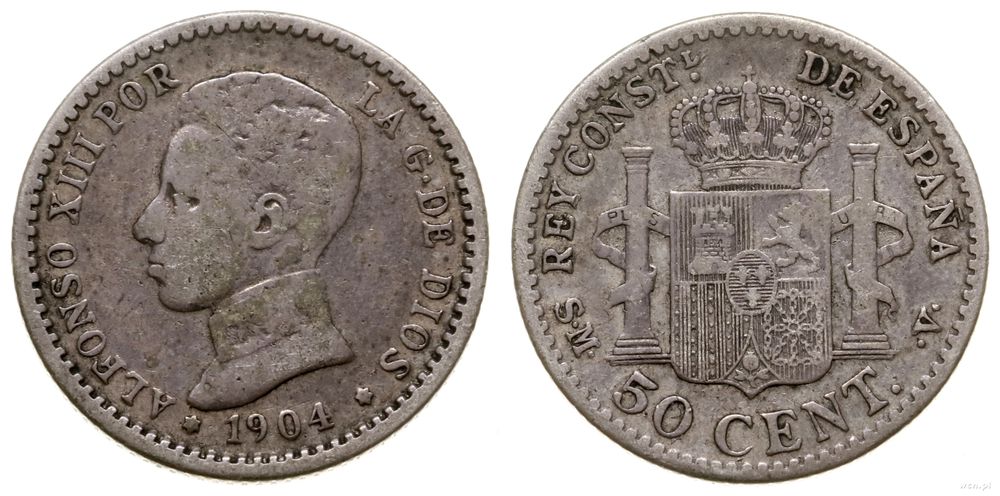 Hiszpania, 50 centymów, 1904