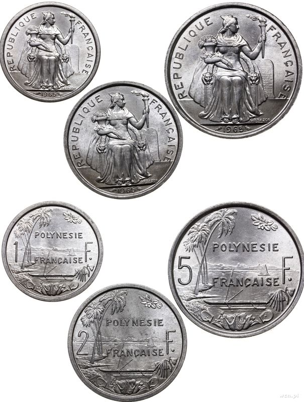 Polinezja Francuska, zestaw 3 monet, 1965
