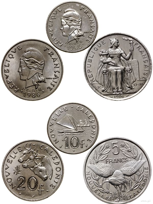 Nowa Kaledonia, lot 3 monet, 1986