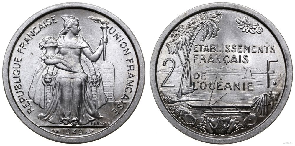 Oceania Francuska, 2 franki, 1949