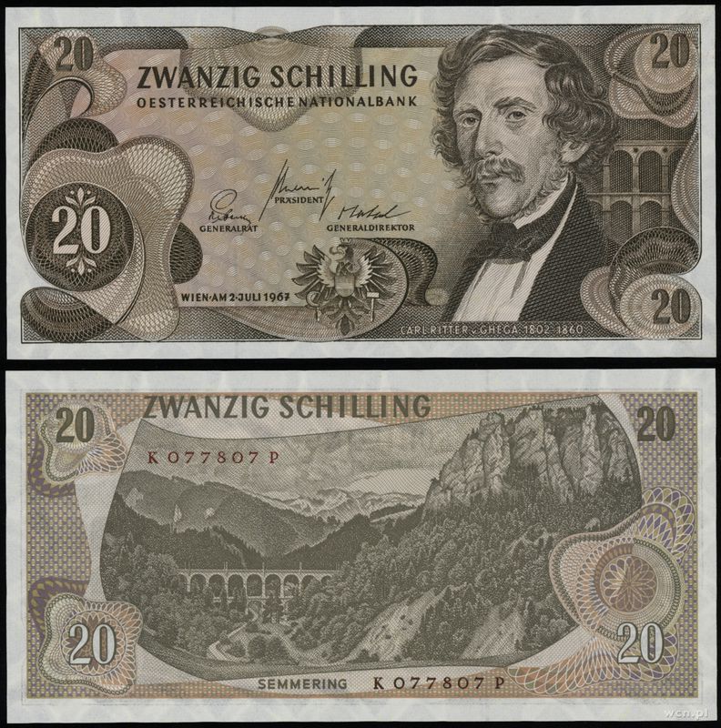 Austria, 20 franków, 02.07.1967