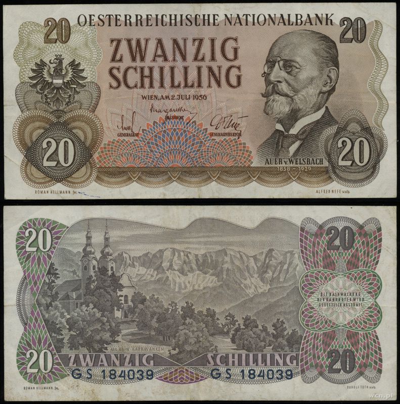 Austria, 20 szylingów, 02.07.1956