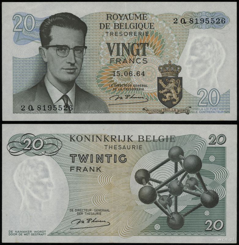 Belgia, 20 franków, 15.03.1964