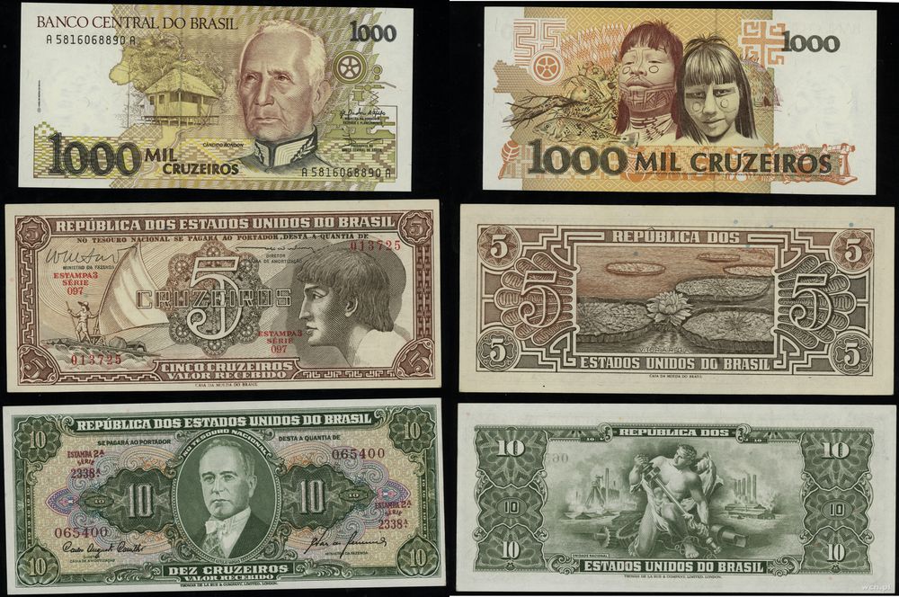Brazylia, zestaw 3 banknotów