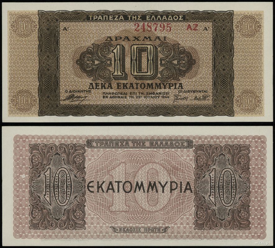 Grecja, 10.000.000 drachm, 29.07.1944