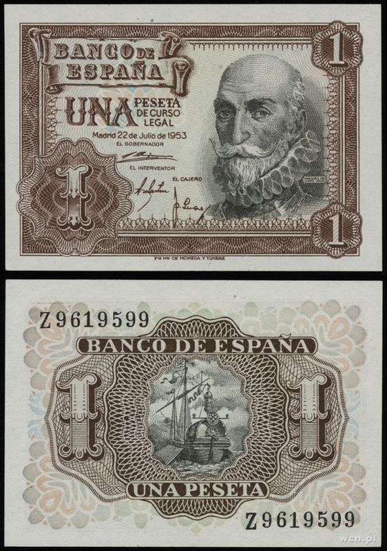 Hiszpania, 1 peseta, 22.07.1953