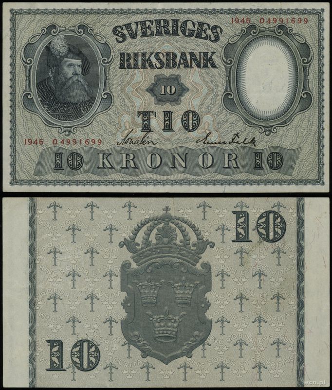 Szwecja, 10 koron, 1946