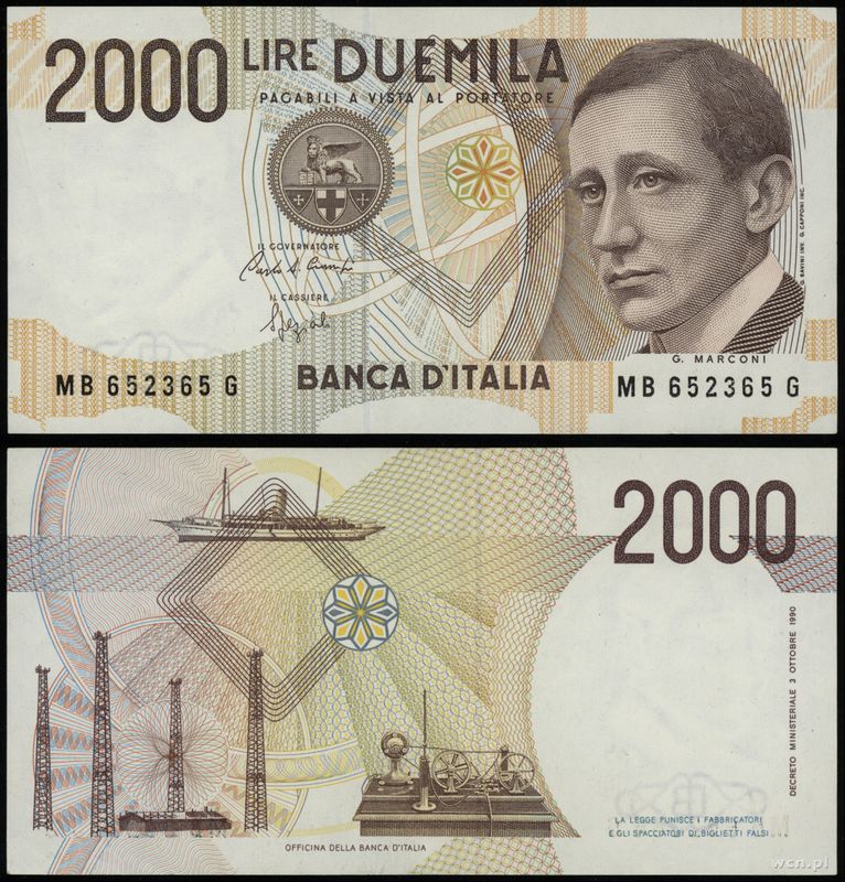 Włochy, 2.000 lirów, 03.10.1990
