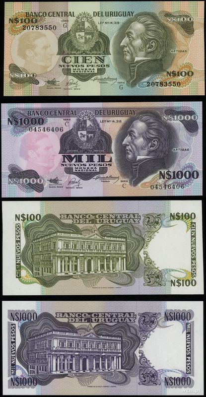 Urugwaj, zestaw: 100 i 1.000 nowych peso, 1987 i 1992