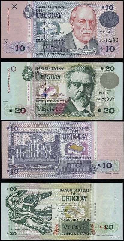 Urugwaj, zestaw: 10 pesos 1998 i 20 pesos 2000