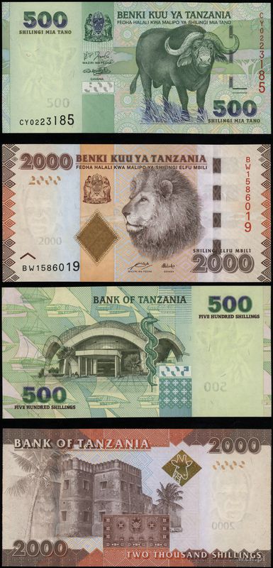 Tanzania, zestaw: 500 szylingów 2003 i 2.000 szylingów 2010