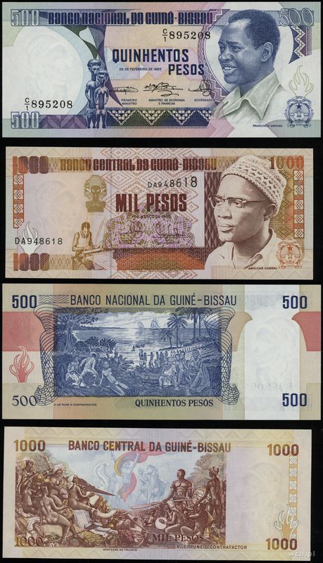 Gwinea Bissau, zestaw: 500 pesos 1983 i 1.000 pesos 1990