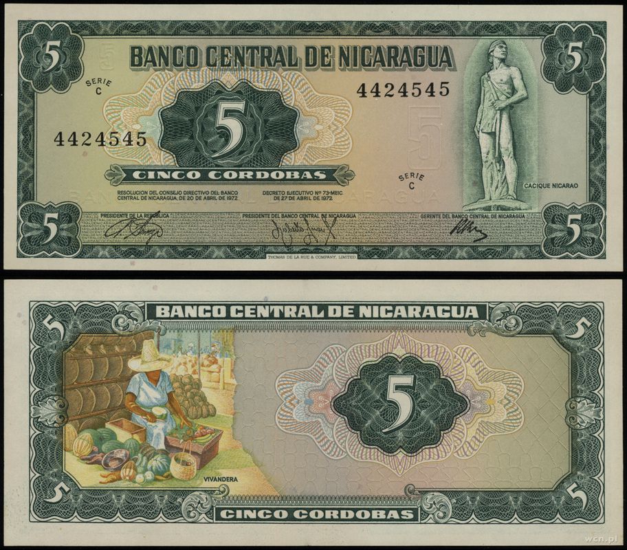 Nikaragua, 5 cordobas, 27.04.1972