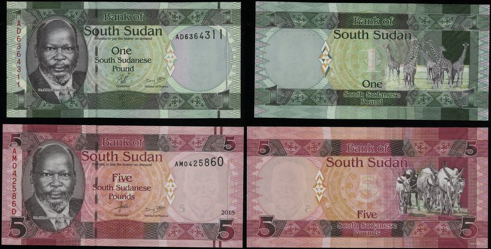 Sudan Południowy, zestaw: 1 funt 2011 i 5 funtów 2015
