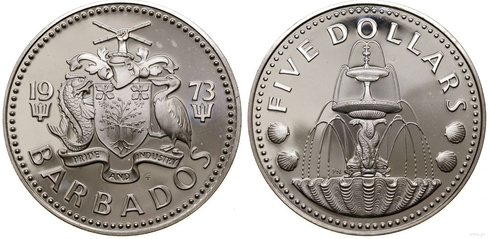 Barbados, 5 dolarów, 1973