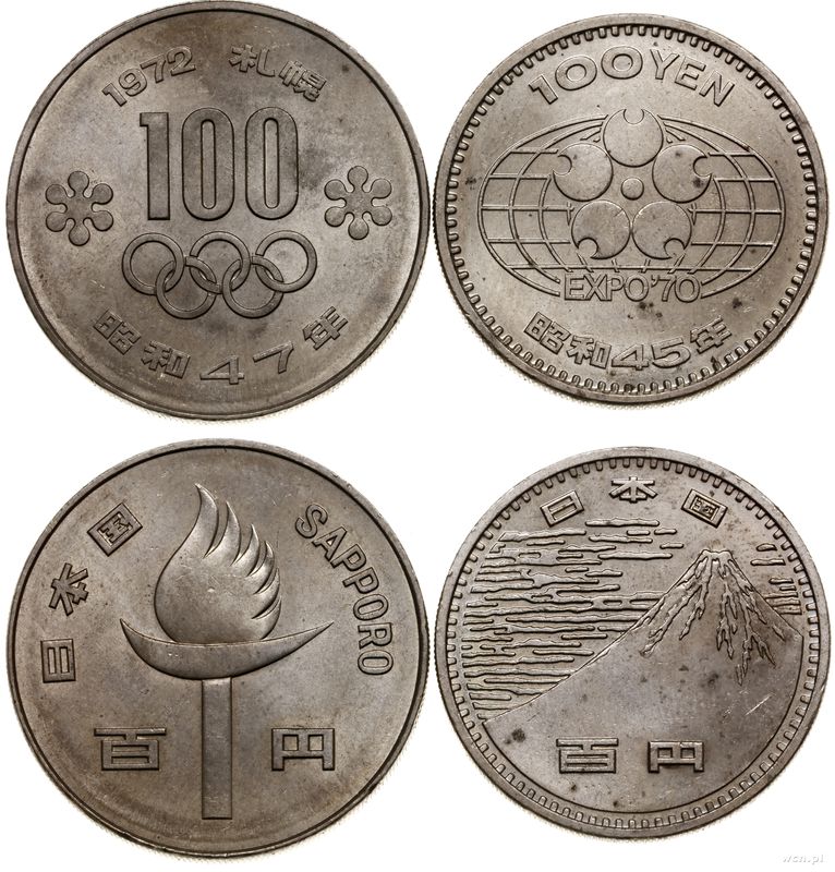 Japonia, lot 2 x 100 jenów, 1973 (EXPO) oraz 1972 (Sapporo)