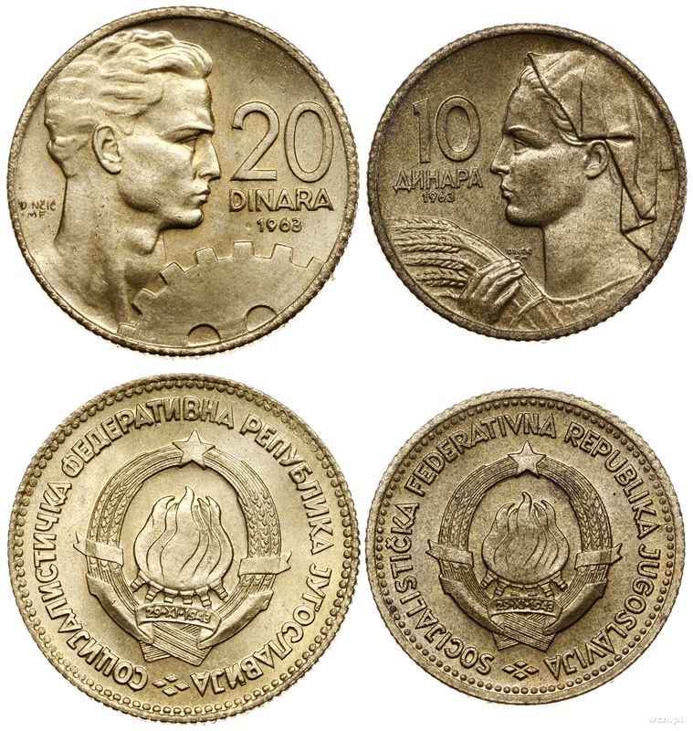 Jugosławia, zestaw: 10 i 20 dinara, 1963