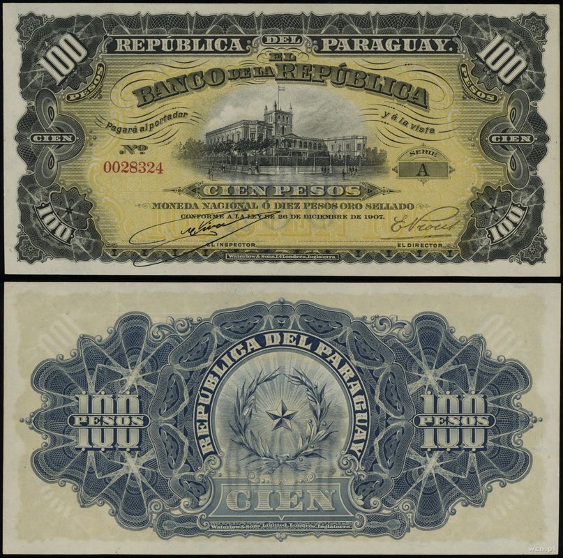 Paragwaj, 100 pesos = 10 peso oro, 26.12.1907