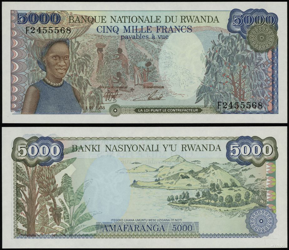 Rwanda, 5.000 franków, 1.01.1988