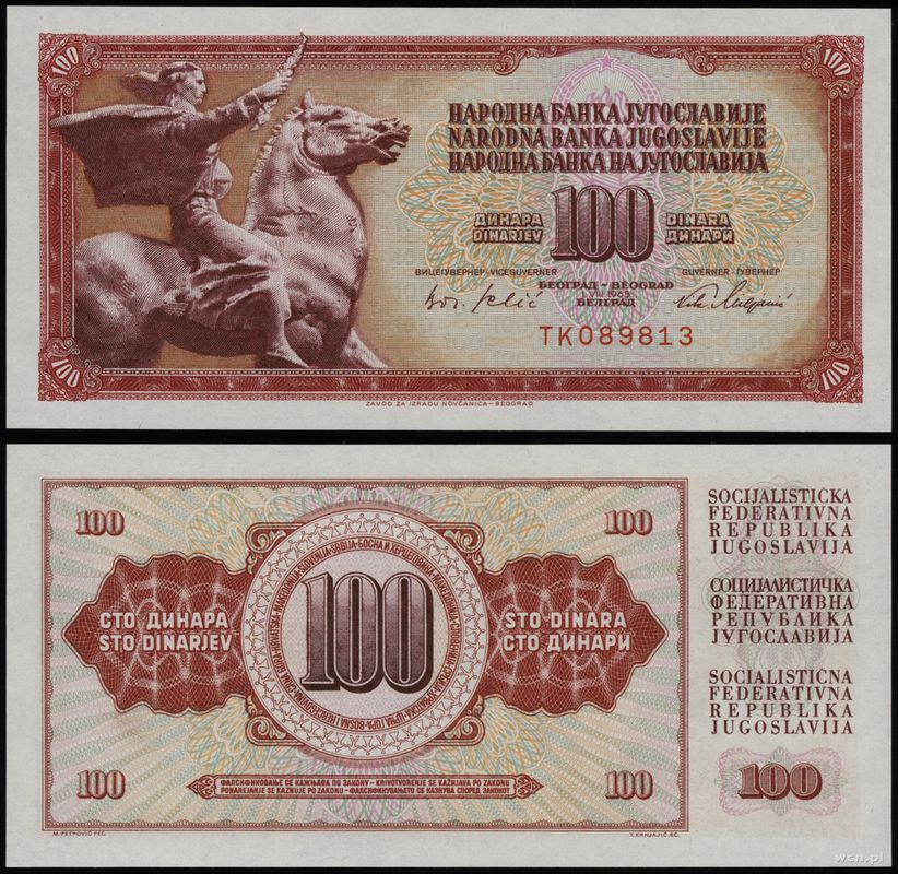 Jugosławia, 100 dinarów, 1.08.1965